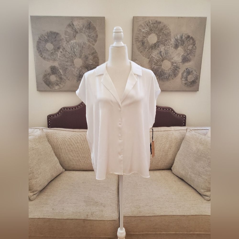 🦋 HALOGEN 🦋 NEW - Dolman Sleeve Button Front Satin Blouse - [XL, Ivory]